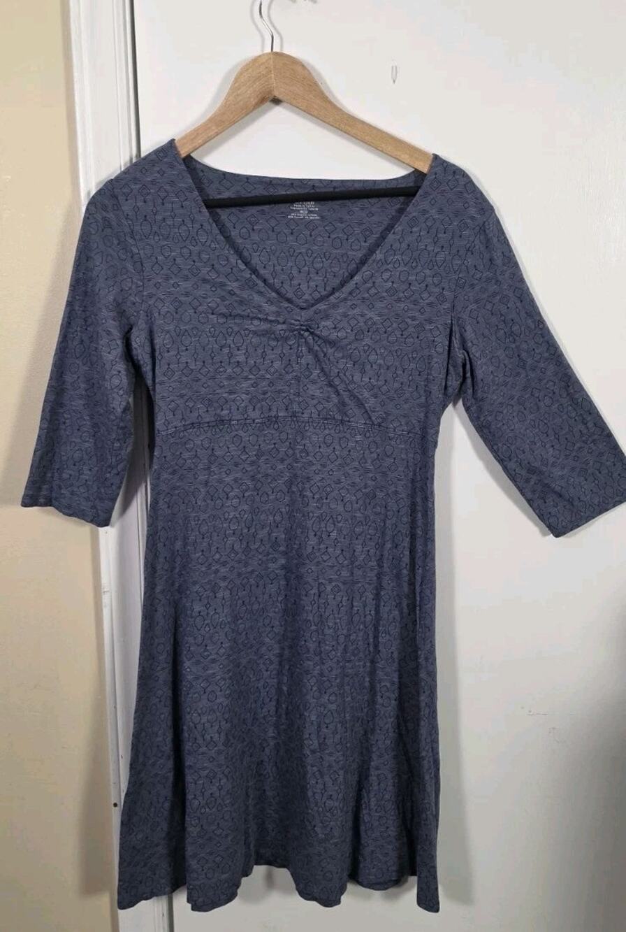Toad & Co Womens Rosalinda Organic Cotton Babydoll Dress Sz M Blue Printed Boho